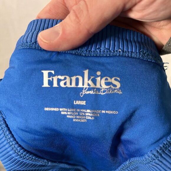 Frankies Bikini Bottom Women's Large Blue Ribbed Pull On Elastic Waist - Picture 7 of 7